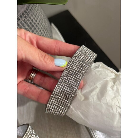 Black Suede Studio Cali SILVER Glitter Slide Sandal Womens Size 38.5 - Picture 8 of 14